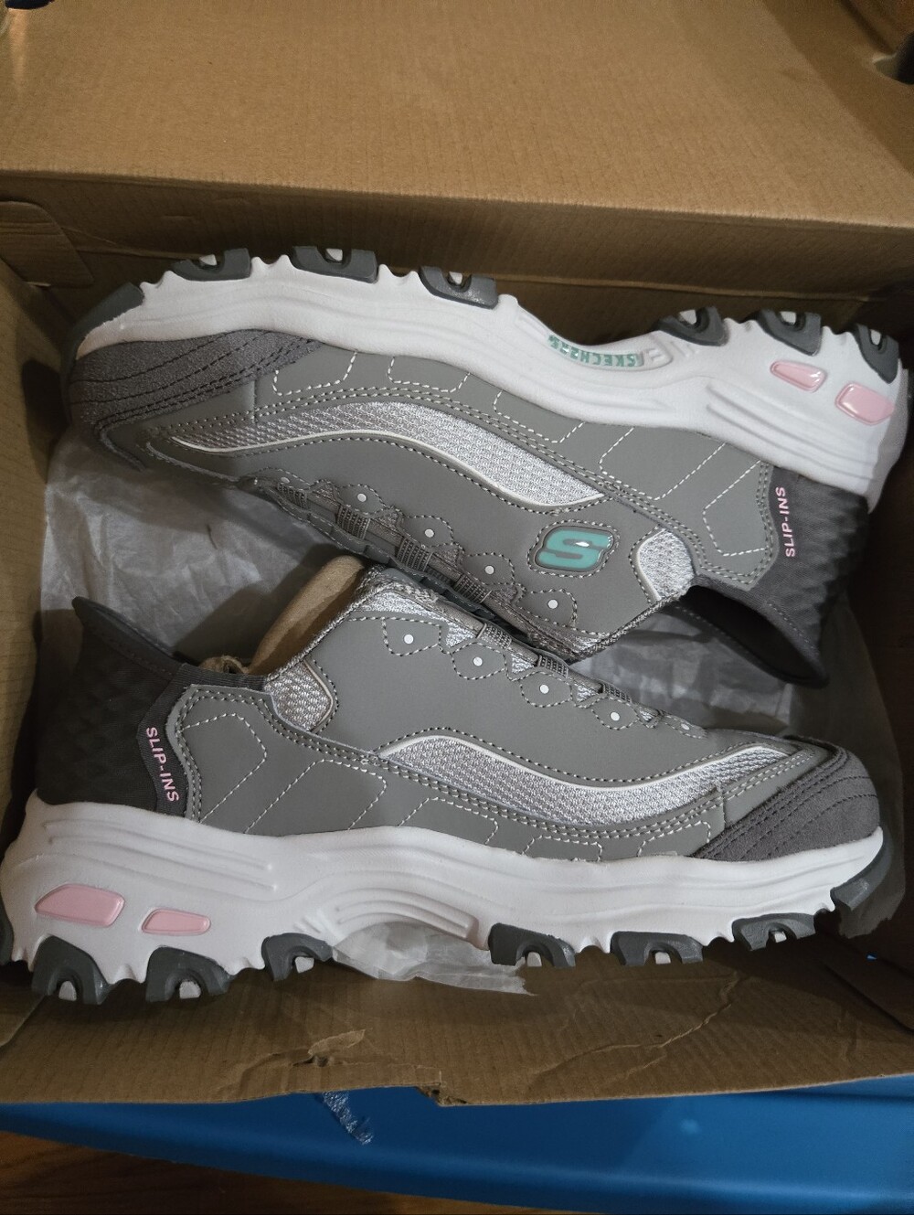 Skechers Gray and Pink Women's Slip-In Walking Sneakers